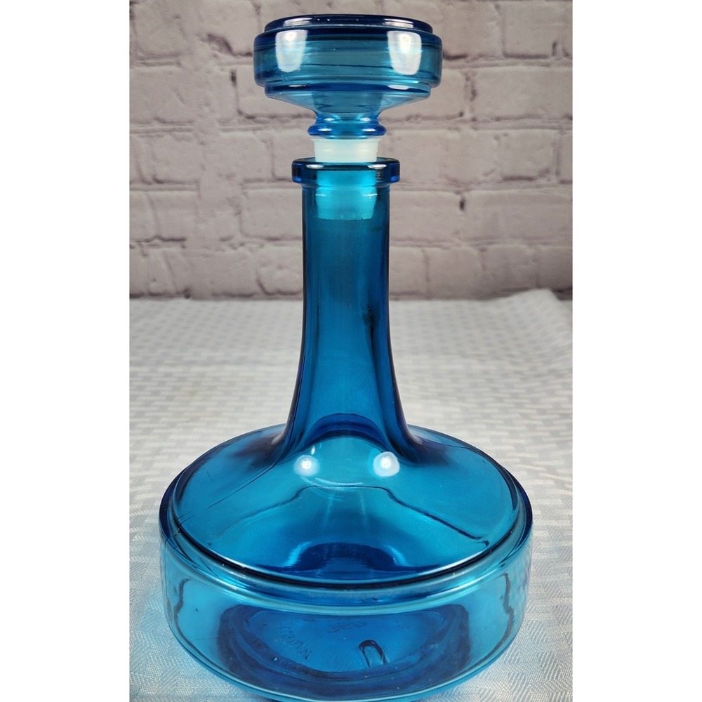 MCM Belgium Deep Blue Genie Bottle Decanter w/ Stopper Lid Barware Decor Hosting